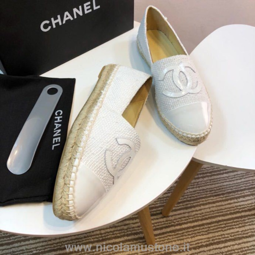 Original Kvalitets Chanel Tweed Og Lak Cc Espadrilles Forår/sommer 2017 Kollektion Act 2 Hvid
