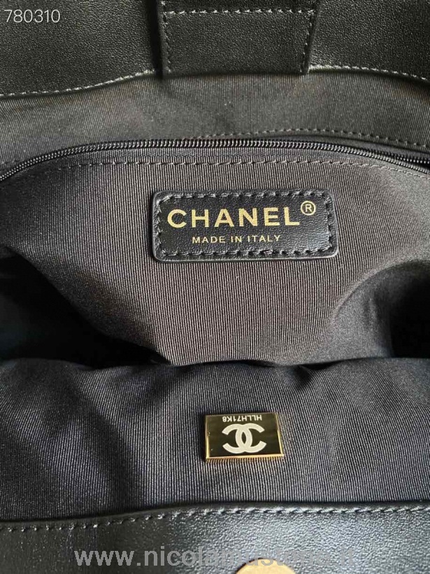 Original Kvalitets Chanel Vævet Kæde Mulepose 34cm As3761 Guld Hardware Kalveskind Efterår/vinter 2021 Kollektion Sort