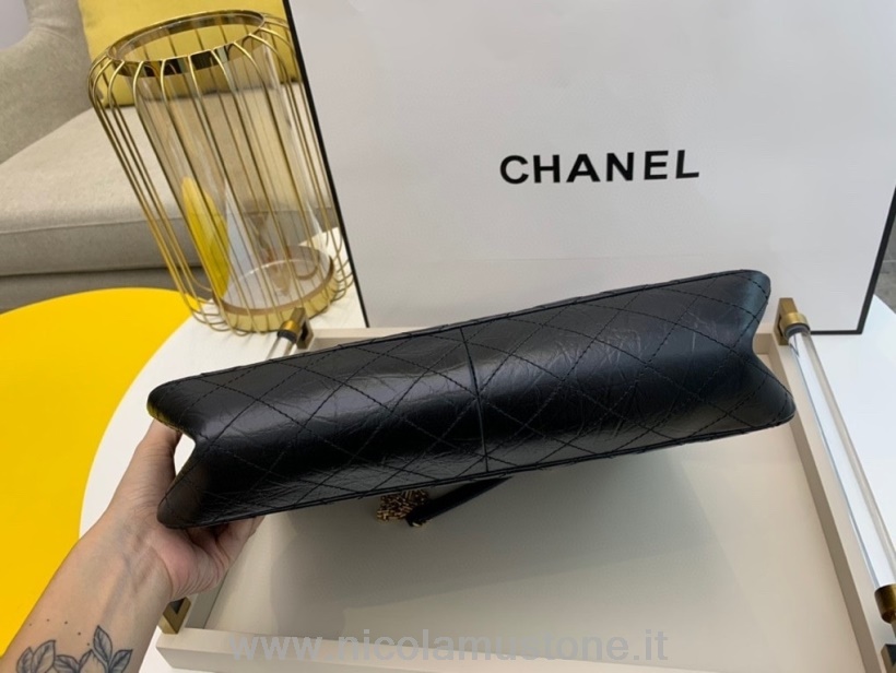 Qualità Originale Chanel Reissue 255 Tote Bag 35cm Hardware Oro Pelle Di Vitello Invecchiata Collezione Autunno/inverno 2020 Nero