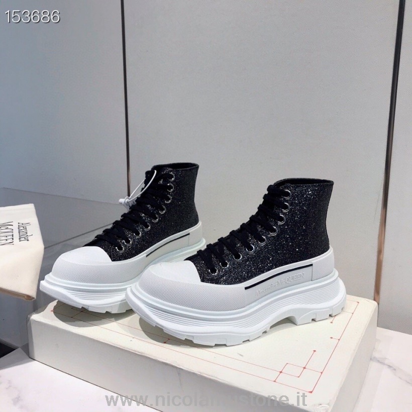 Alexander McQueen Tread Slick Hi-Top Sneaker Herbst/Winter 2020 Kollektion In Originalqualität Schwarz Glitzer
