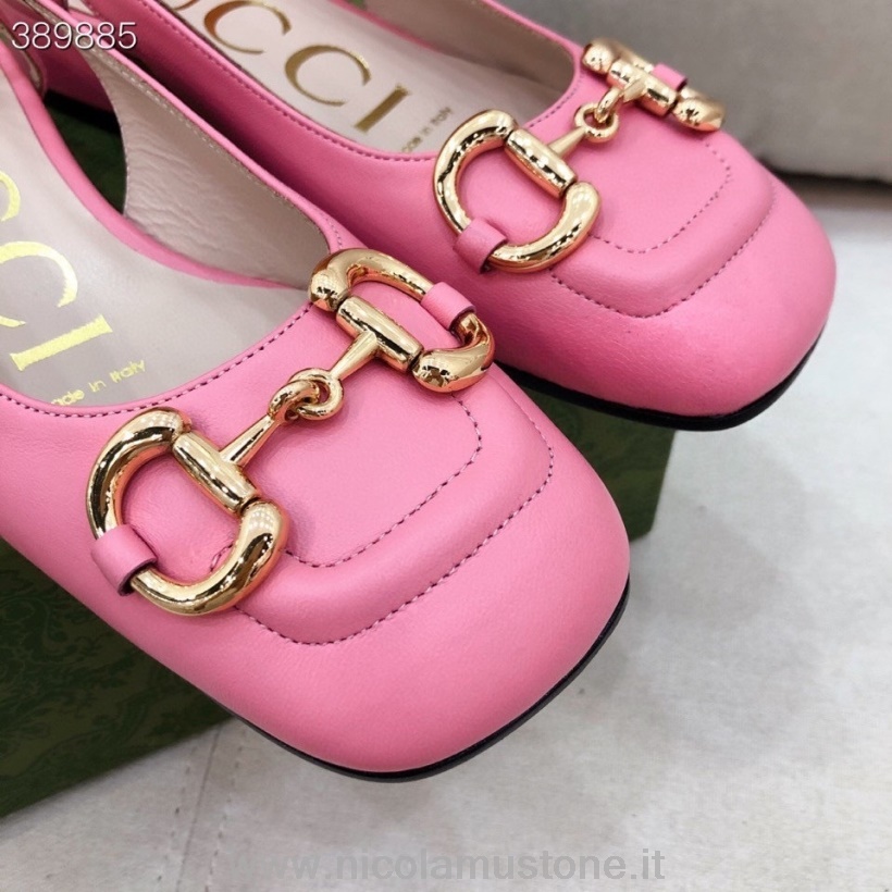 Original Qualität Gucci Trensenkette Low-Heel Block Slingback Flats Kalbsleder Herbst/Winter 2021 Kollektion Pink