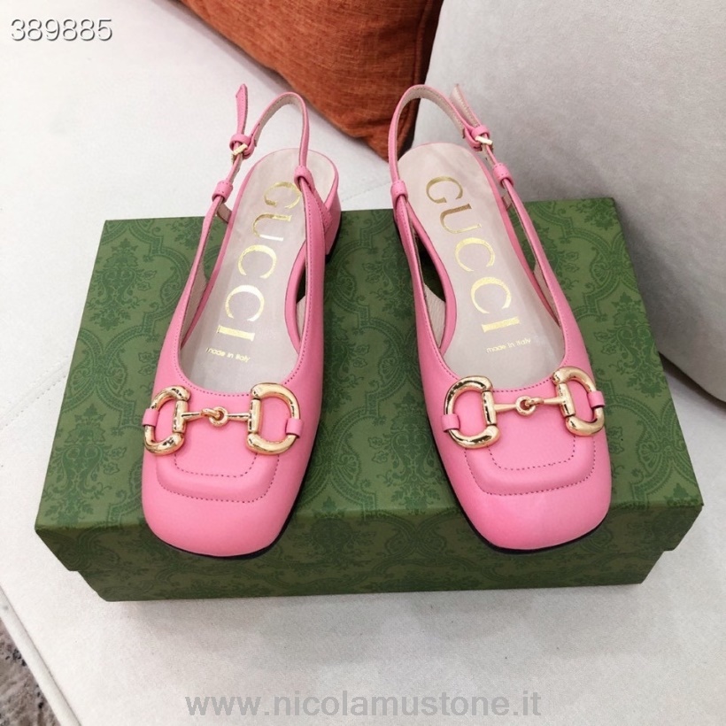 Original Qualität Gucci Trensenkette Low-Heel Block Slingback Flats Kalbsleder Herbst/Winter 2021 Kollektion Pink