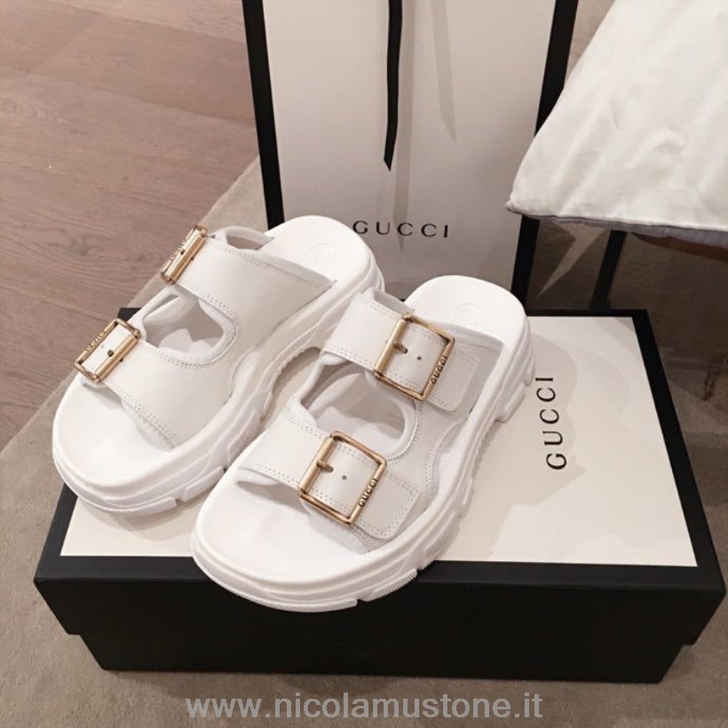 Gucci Aguru Offene Sandalen Mit 2 Schnallen In Original Qualität Kalbsleder Kollektion Frühjahr/sommer 2020 Weiß