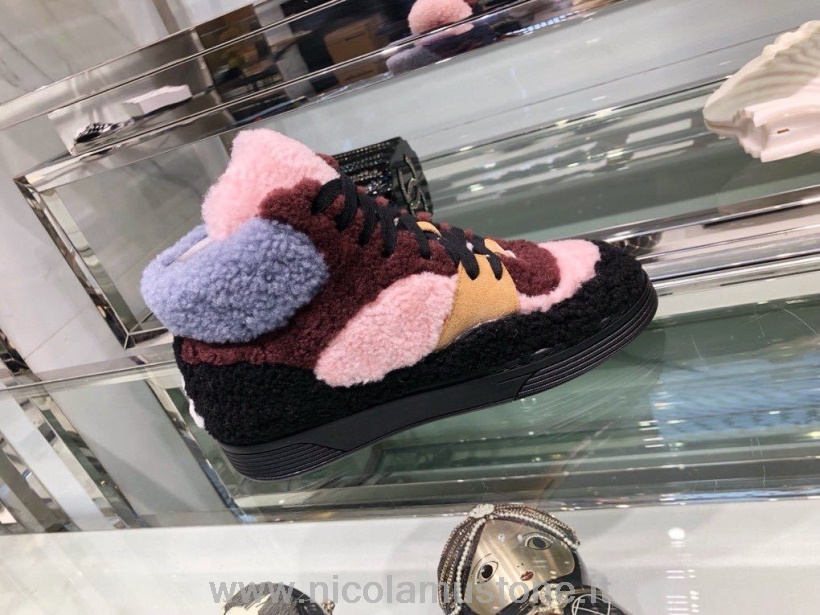 High-Top-Sneaker Mit Chanel-Logo In Originalqualität Lammfell/Lammleder Herbst-/Winterkollektion 2019 Pink/Blau/Burgund