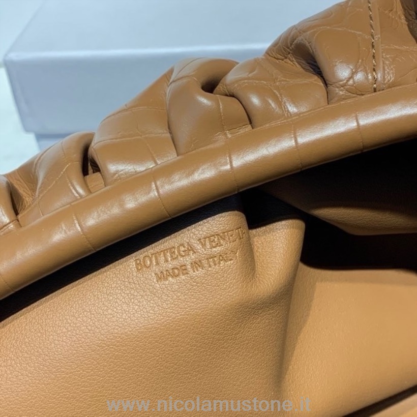 Original Qualität Bottega Veneta The Pouch Tasche 38cm Krokoprägung Kalbsleder Frühjahr/Sommer Kollektion 2020 Hellbraun
