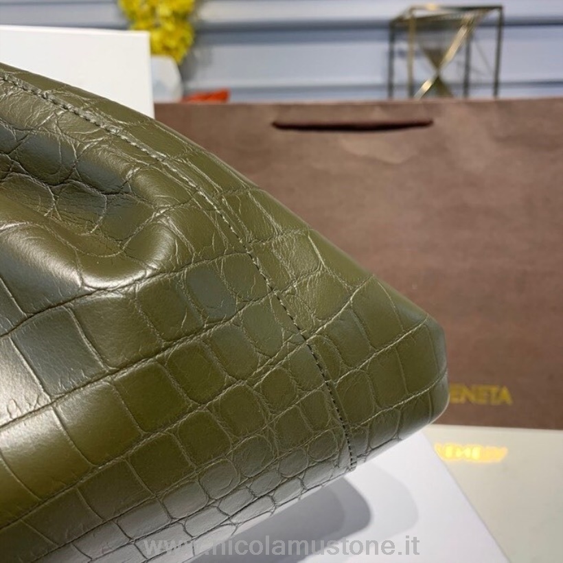 Original Qualität Bottega Veneta The Pouch Tasche 38cm Krokoprägung Kalbsleder Frühjahr/Sommer Kollektion 2020 Olivgrün