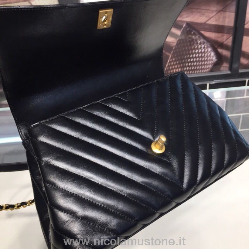 Original Qualität Chanel Coco Handle Chevron Bag 30cm Gealtertes Kalbsleder Gold Hardware Frühjahr/sommer 2019 Akt 1 Kollektion Schwarz
