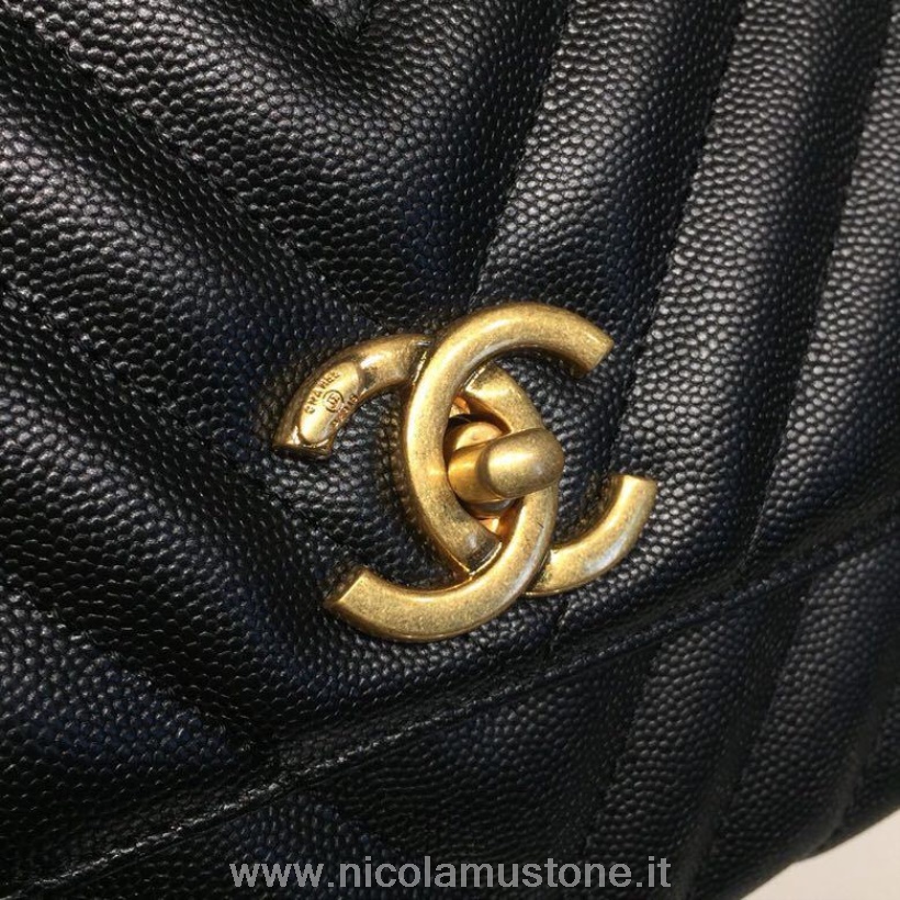 Original Qualität Chanel Coco Handle Chevron Bag 30cm With Lizard Handle Genarbtes Kalbsleder Gold Hardware Frühjahr/sommer 2019 Akt 1 Kollektion Schwarz