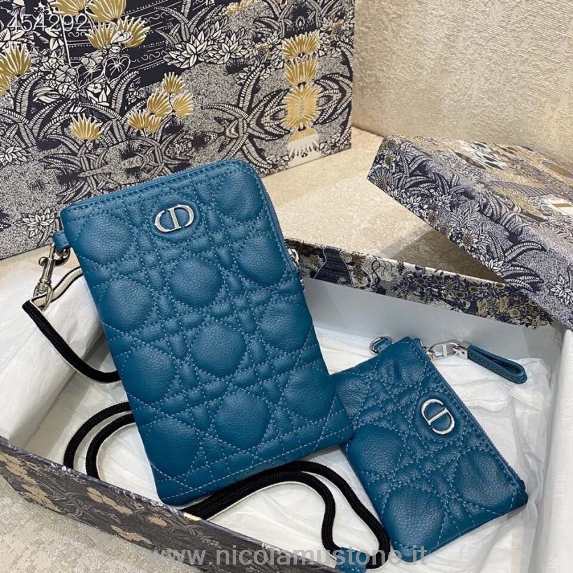 Original Qualität Christian Dior Caro Multifunktionstasche 18 Cm Kalbsleder Frühjahr/sommer Kollektion 2021 Blaugrün