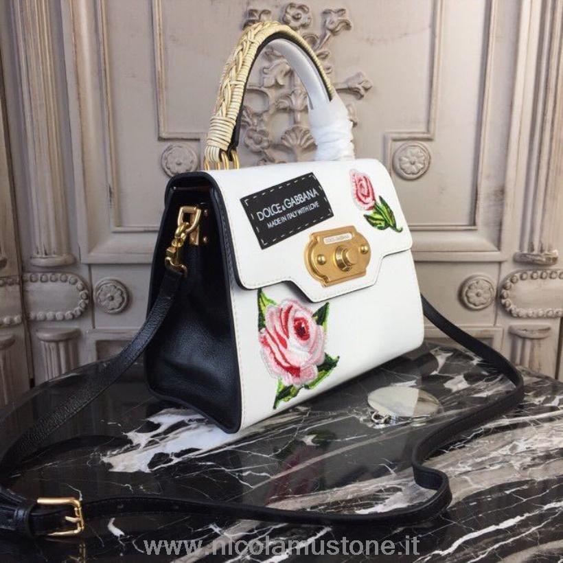 Original Qualität Dolce Gabbana Welcome Bag Dauphine/Vintage Ziegenleder 24cm Kalbsleder Herbst/Winter 2018 Kollektion Floral/Weiß