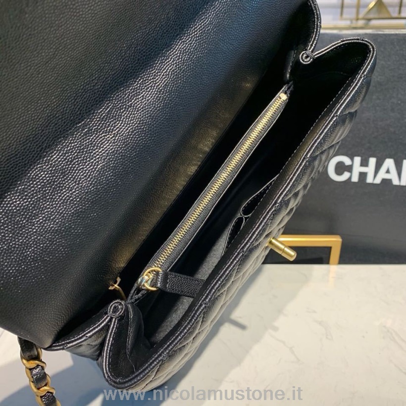 Originale Qualität Chanel Coco Griff Gesteppte Tasche Mit Eidechsengriff 30 Cm Kaviarleder Gold Hardware Frühjahr/sommer 2019 Akt 1 Kollektion Schwarz