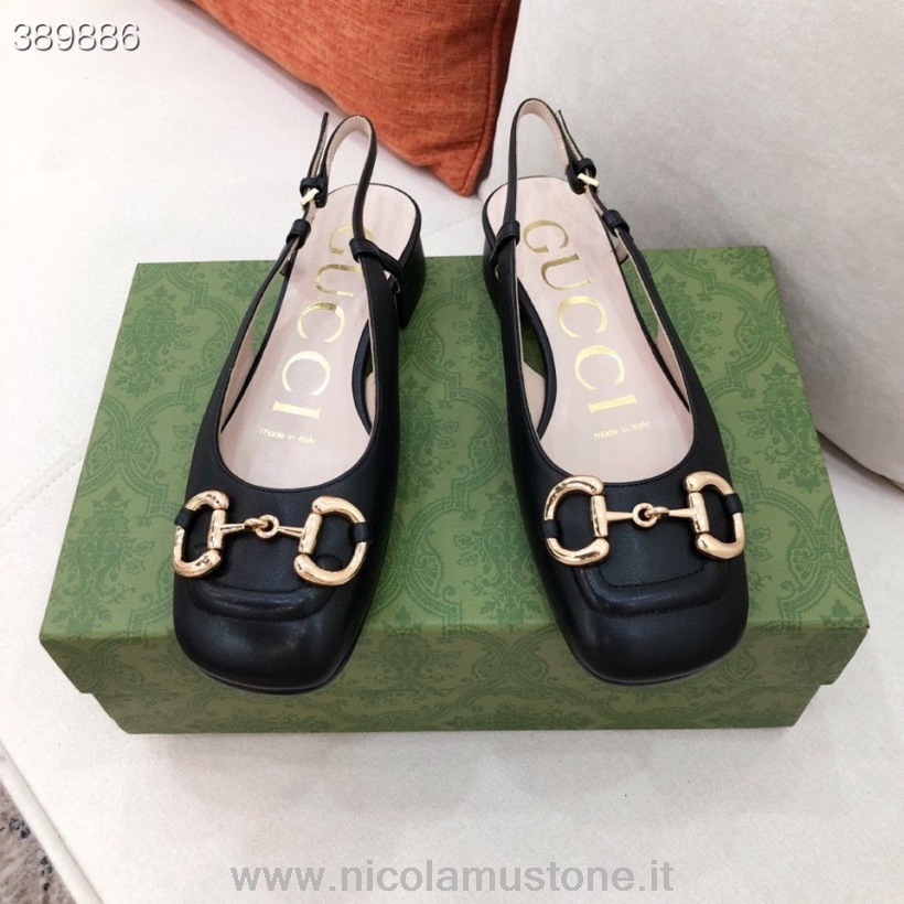 Original Qualität Gucci Trensenkette Low-Heel Block Slingback Flats Kalbsleder Herbst/Winter 2021 Kollektion Schwarz