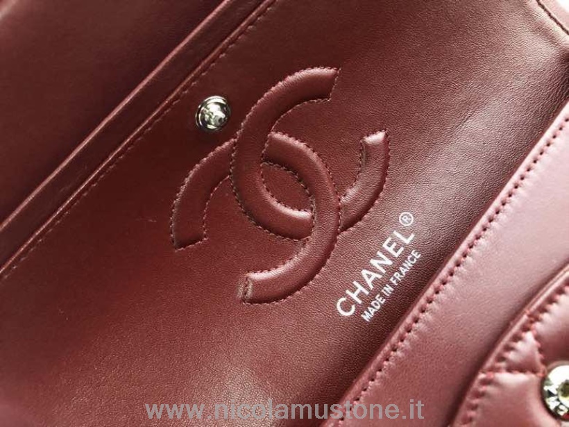 Chanel Classic Flap Bag 25cm In Originaler Qualität Silber Hardware Lammleder Frühjahr/Sommer 2020 Kollektion Burgunderrot