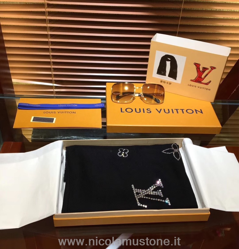 Original Qualität Louis Vuitton Monte Carlo Monogram Wollschal 180cm Herbst/Winter 2019 Kollektion M74268 Schwarz