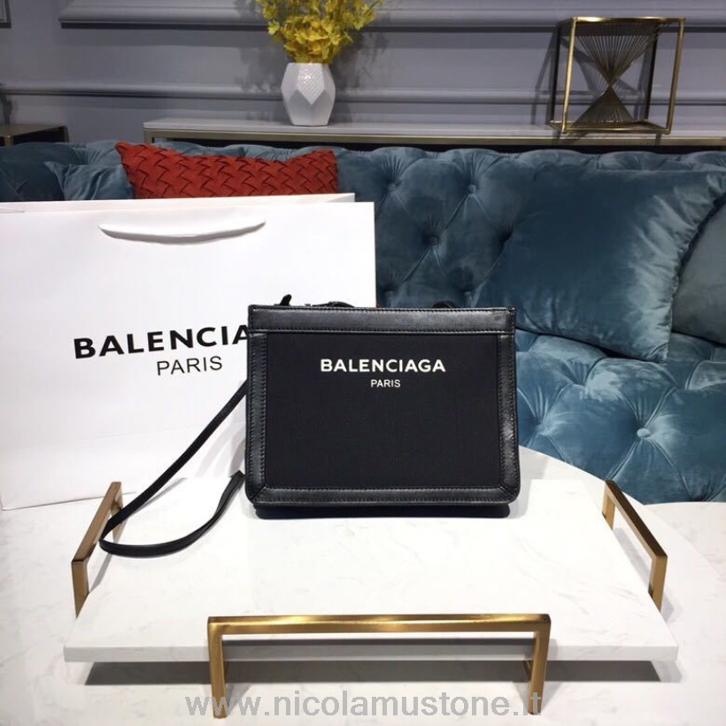 Balenciaga Cabas Canvas-Clutch Mit Lederbesatz 26 Cm Frühjahr-/Sommerkollektion 2019 In Originalqualität Schwarz