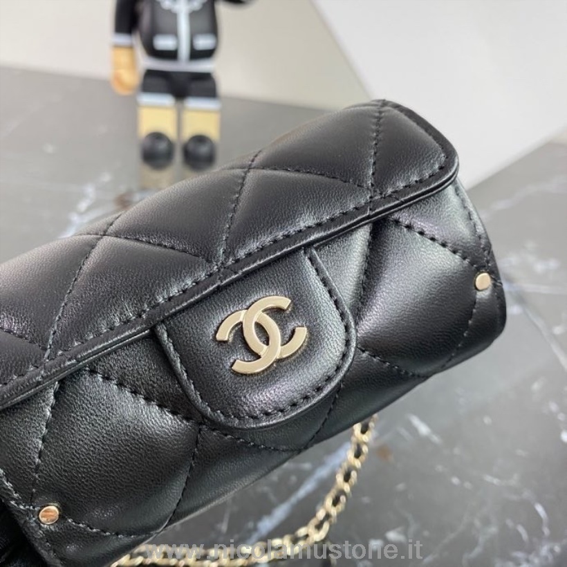 Original Qualität Chanel Lippenstift Tasche 12 Cm A2285 Kalbsleder Gold Hardware Frühjahr/sommer Kollektion 2022 Schwarz
