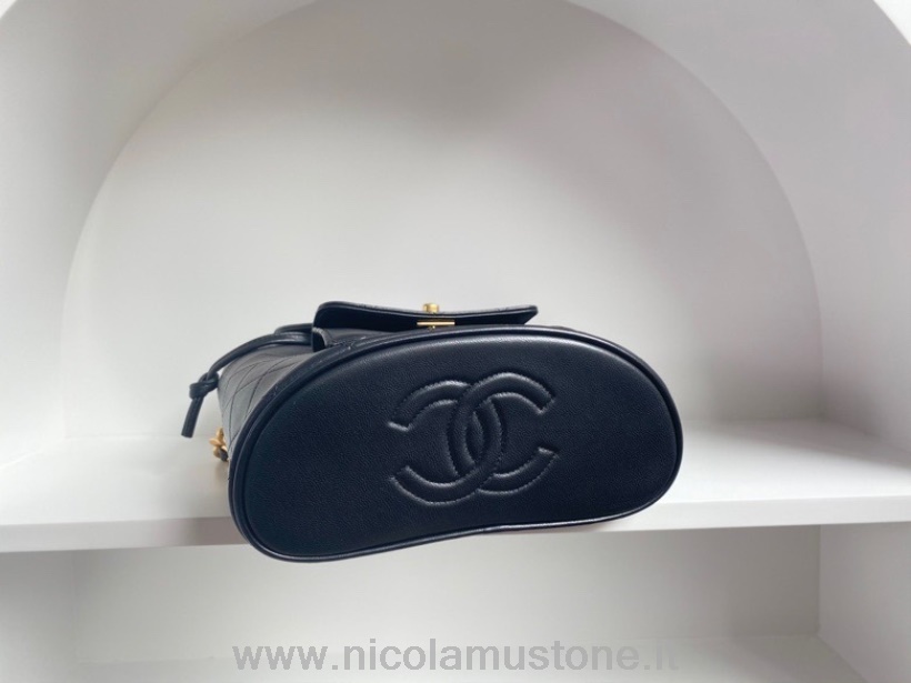 Original Qualität Chanel Vintage Duma Rucksack 20cm A88792 Gold Hardware Lammleder Frühling/sommer 2022 Schwarz