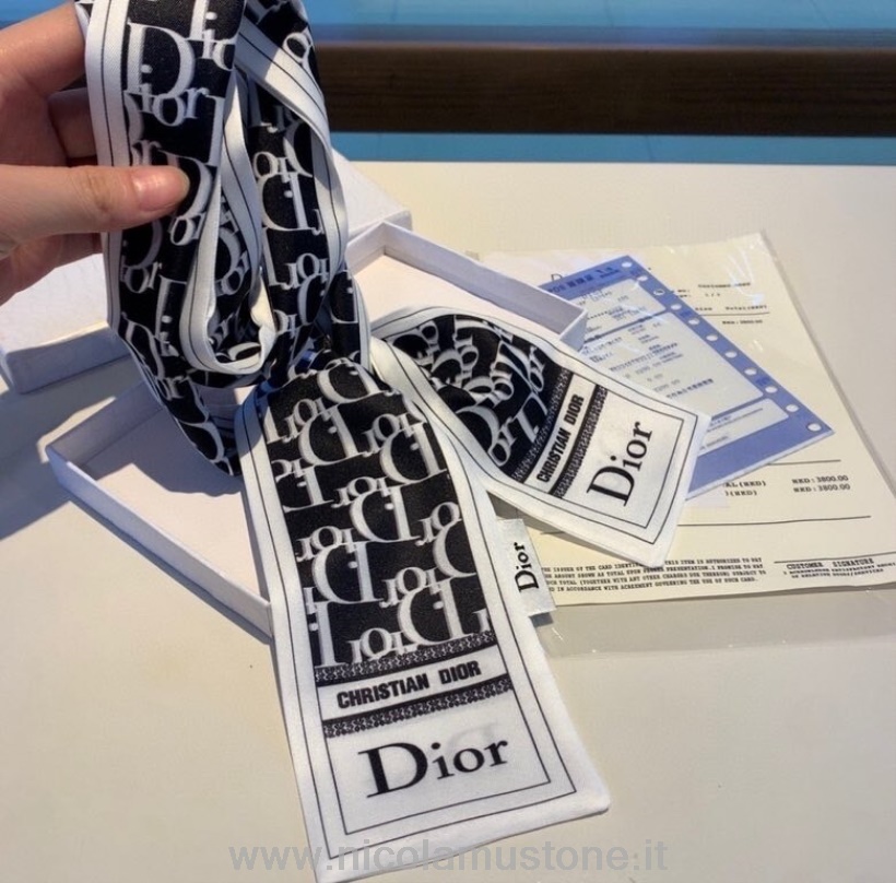 Original Qualität Christian Dior Oblique Twilly Schal 120cm Herbst/Winter 2020 Kollektion Schwarz/Weiß