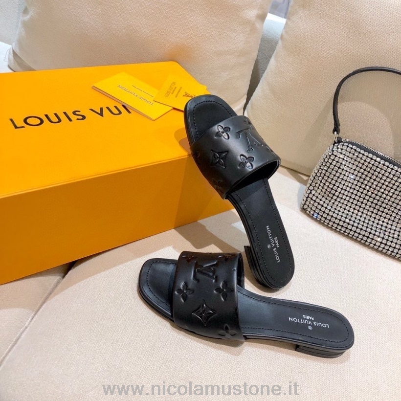 Original Qualität Louis Vuitton Revival Mule Flache Sandalen Lammleder Kollektion Frühjahr/sommer 2021 Schwarz