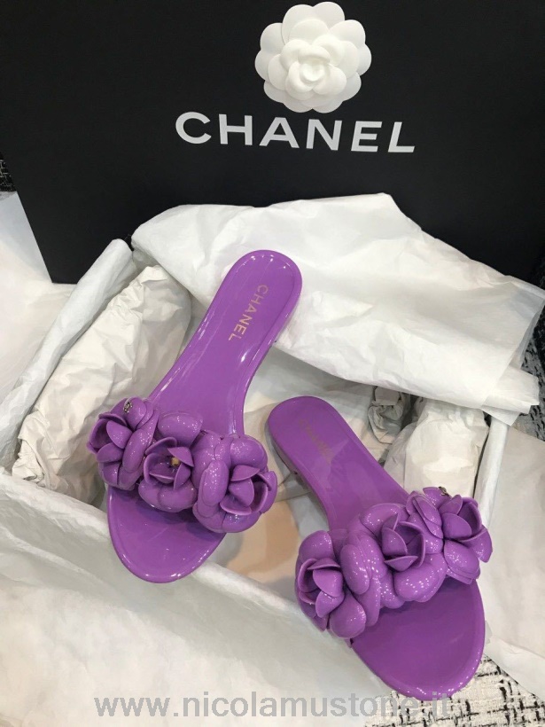 Chanel Camelia Flower Pvc Jelly Sandalen Frühling/sommer 2020 Kollektion Lila In Originalqualität