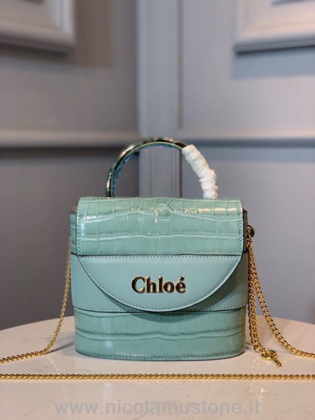 Original Qualität Chloe Aby Lock Umhängetasche 18cm Gold Hardware Krokoprägung Glattes Kalbsleder Frühjahr/sommer 2020 Kollektion Mint
