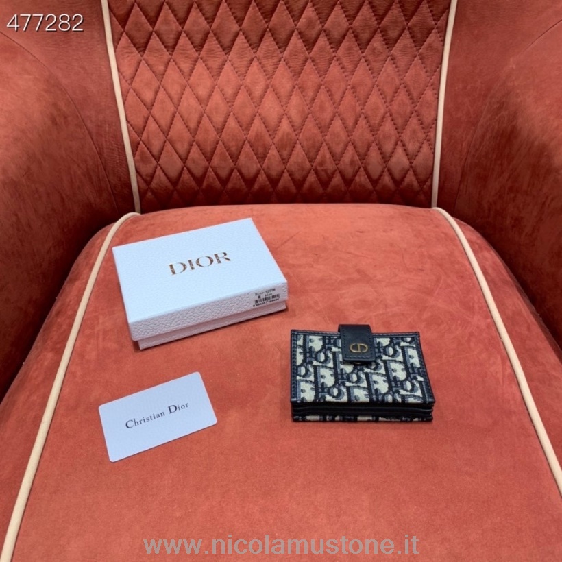 Original Qualität Christian Dior Kartenetui 12cm Schrägstickerei Canvas Frühjahr/Sommer 2021 Kollektion Marineblau