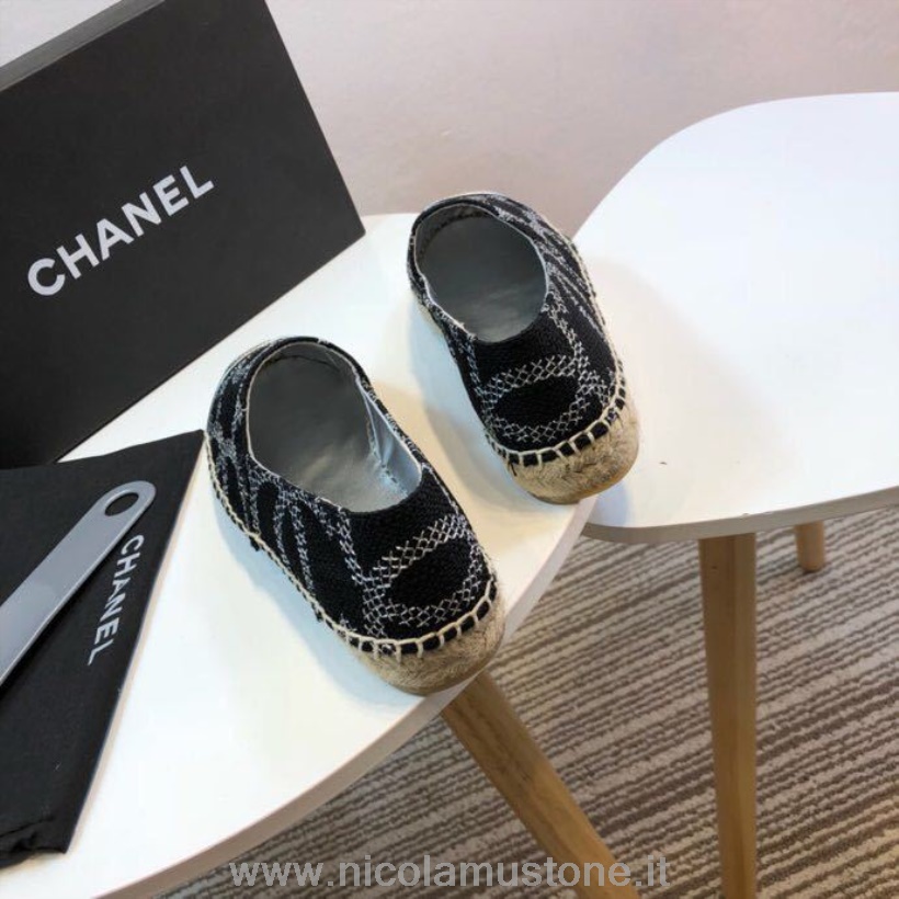 Original Qualität Chanel Tweed Und Lammfell Zehen Espadrilles Frühjahr/sommer 2017 Kollektion Akt 2 Schwarz/silber
