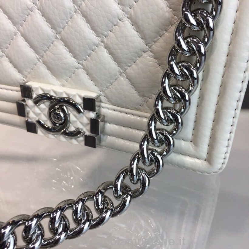 Original Qualität Chanel Leboy Tasche 20 Cm Glänzendes Hirschleder Silber Hardware Frühjahr/sommer 2018 Akt 1 Kollektion Weiß