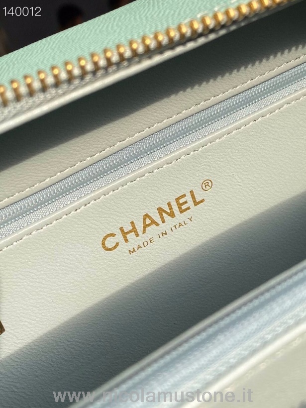 Original Qualität Chanel Cc Filigrane Kosmetiktasche 20cm Gold Hardware Kaviar Leder Frühjahr/sommer 2020 Kollektion Mint