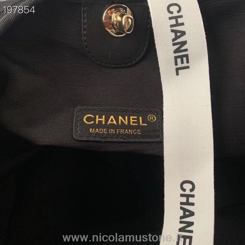 Original Qualität Chanel Gesteppte Hobo Bag 40cm Baumwolle Canvas/kalbsleder Gold Hardware Cruise Saisonale Kollektion 2021 Schwarz