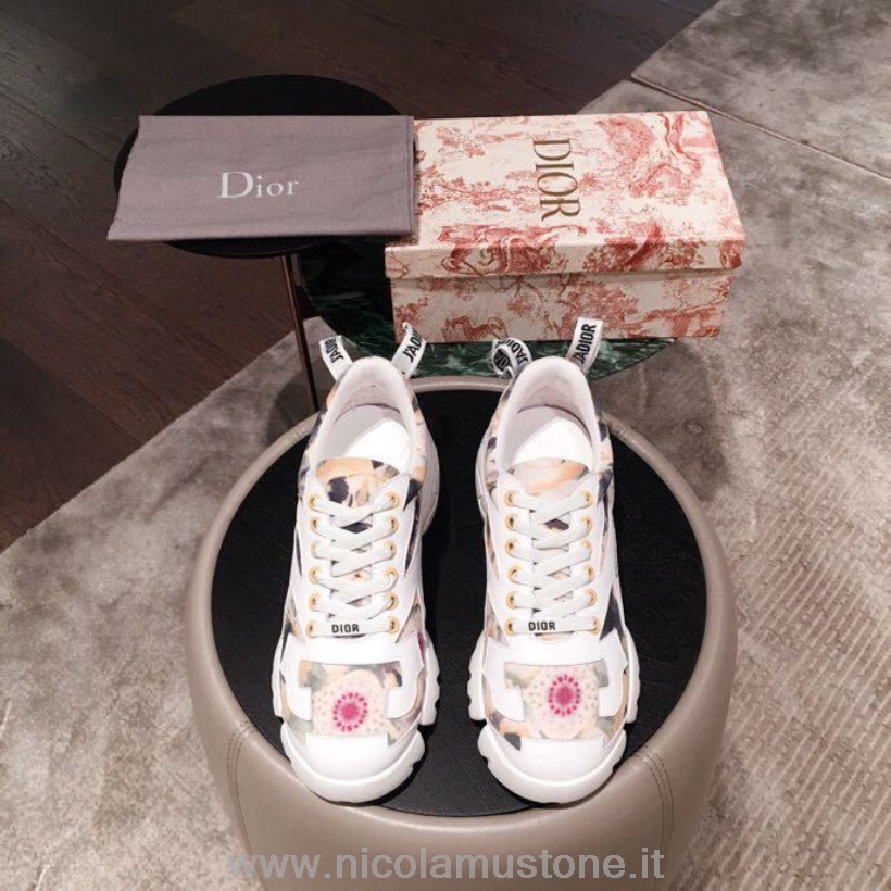 Christian Dior D-connect Kaleidiorscopic Neopren Sneakers In Originalqualität Kalbsleder Kollektion Frühjahr/sommer 2019 Floral/schwarz/weiß
