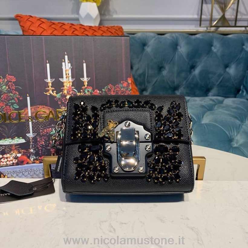 Dolce Gabbana Kristallverzierte Umhängetasche In Originalqualität 16 Cm Kalbsleder Kollektion Herbst/winter 2019 Schwarz