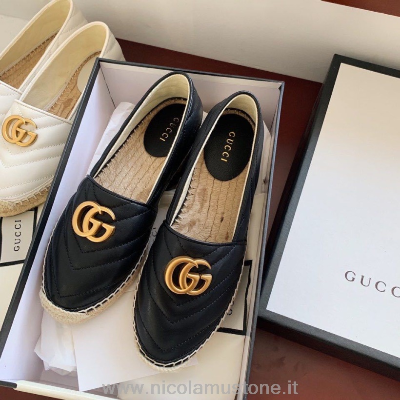 Original Qualität Gucci Marmont Espadrilles Kalbsleder Frühjahr/Sommer 2020 Kollektion Schwarz