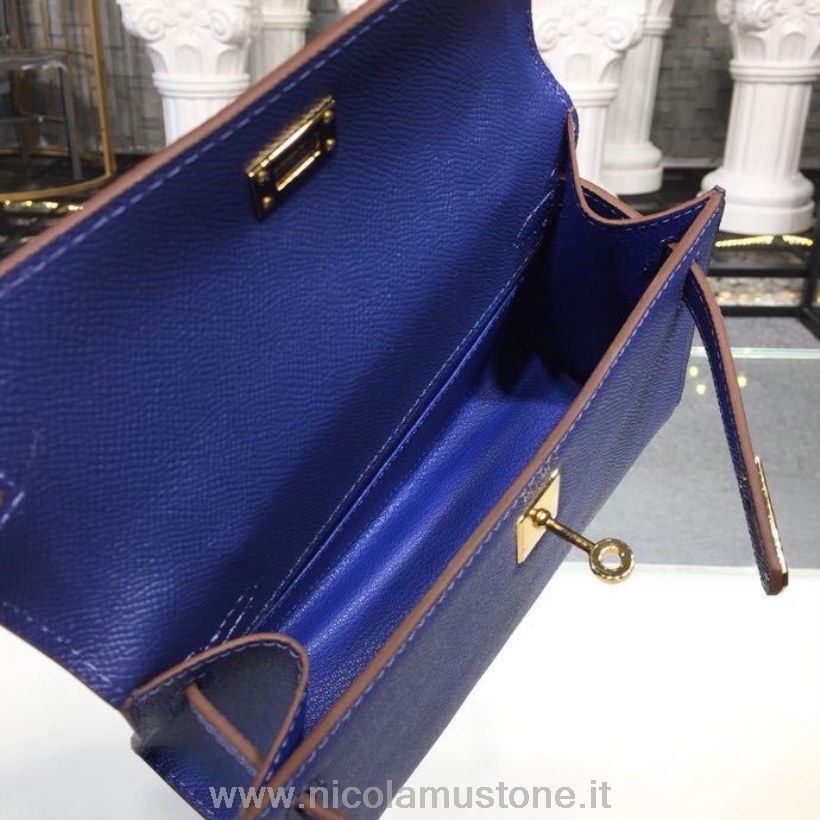 Original Qualität Hermes Mini Kelly Kp Pochette 22cm Epsom Kalbsleder Gold Hardware Handgenähtes Elektrisches Blau