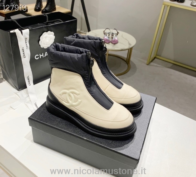 Original Qualität Chanel Daunenstiefeletten Nylon/kalbsleder Kollektion Herbst/winter 2020 Weiß