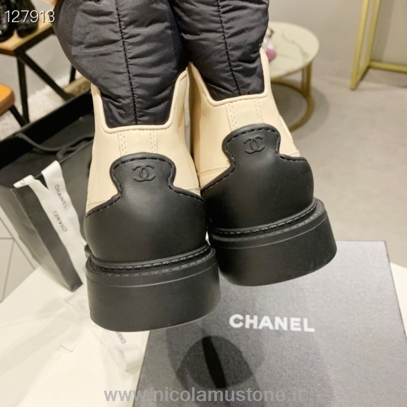 Original Qualität Chanel Daunenstiefeletten Nylon/kalbsleder Kollektion Herbst/winter 2020 Weiß