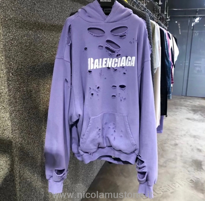 Balenciaga Distressed Pullover Sweatshirt Frühjahr/Sommer 2022 Kollektion Lila In Originalqualität
