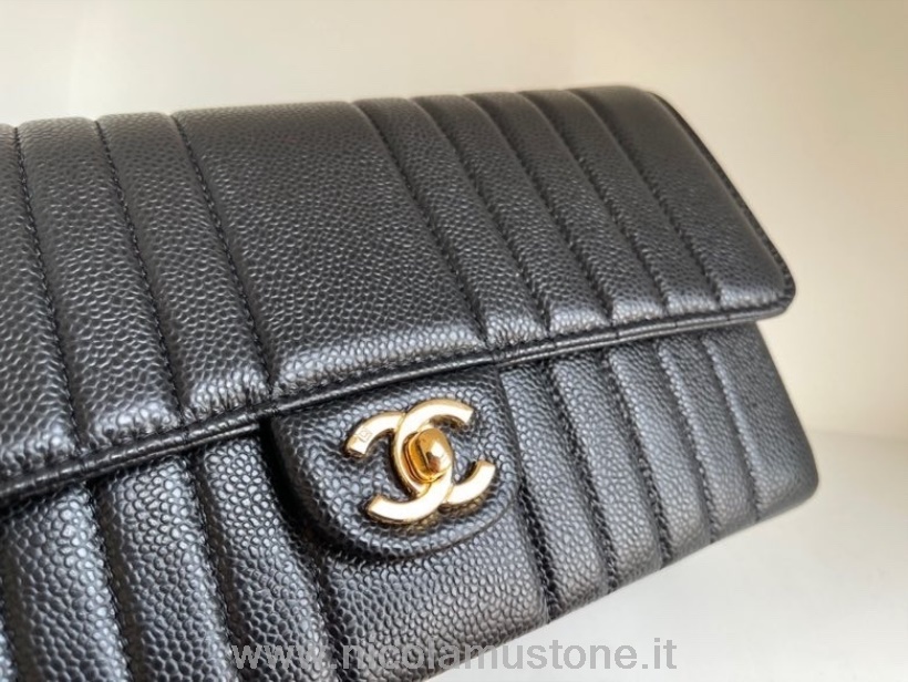 Original Qualität Chanel Vintage Umhängetasche 30cm Gold Hardware Genarbtes Kalbsleder Frühjahr/sommer 2022 Schwarz