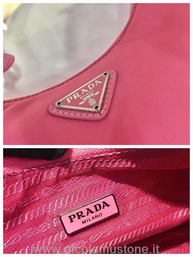 Prada Re-edition Nylon Hobo Bag 24cm 1bc204 Frühjahr/sommer 2020 Kollektion Rosa In Original Qualität