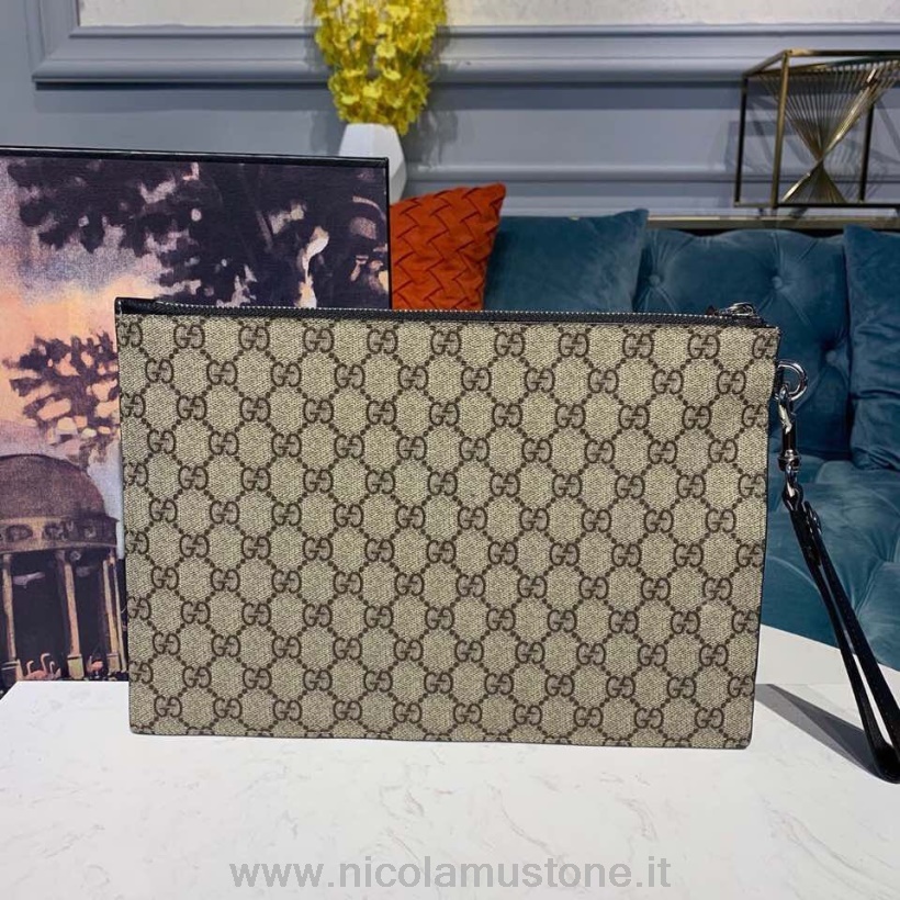 Original Qualität Gucci Reißverschlusstasche Mit Schlangenmotiv 30 Cm Lederbesatz Canvas Herbst/Winter 2019 Kollektion Braun