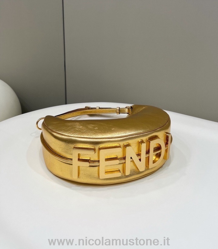 Original Qualität Fendi Fendigraphy Runde Tasche 30cm 80056 Kalbsleder Gold Hardware Kollektion Frühjahr/Sommer 2022 Gold