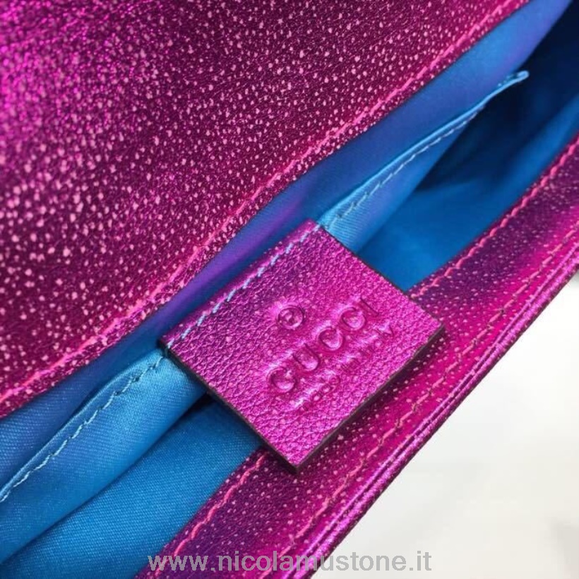 Original Qualität Gucci GG Marmont Matelasse Mini Tasche 22cm Kalbsleder 446744 Kollektion Frühjahr/Sommer 2019 Pink/Rot Metallic