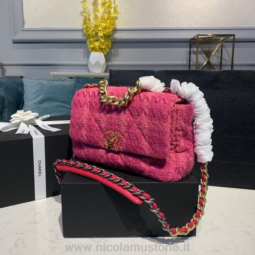 Chanel 19 Überschlagtasche 26cm Tweed/Ziegenleder In Originalqualität Herbst/Winter 2019 Akt 1 Kollektion Pink
