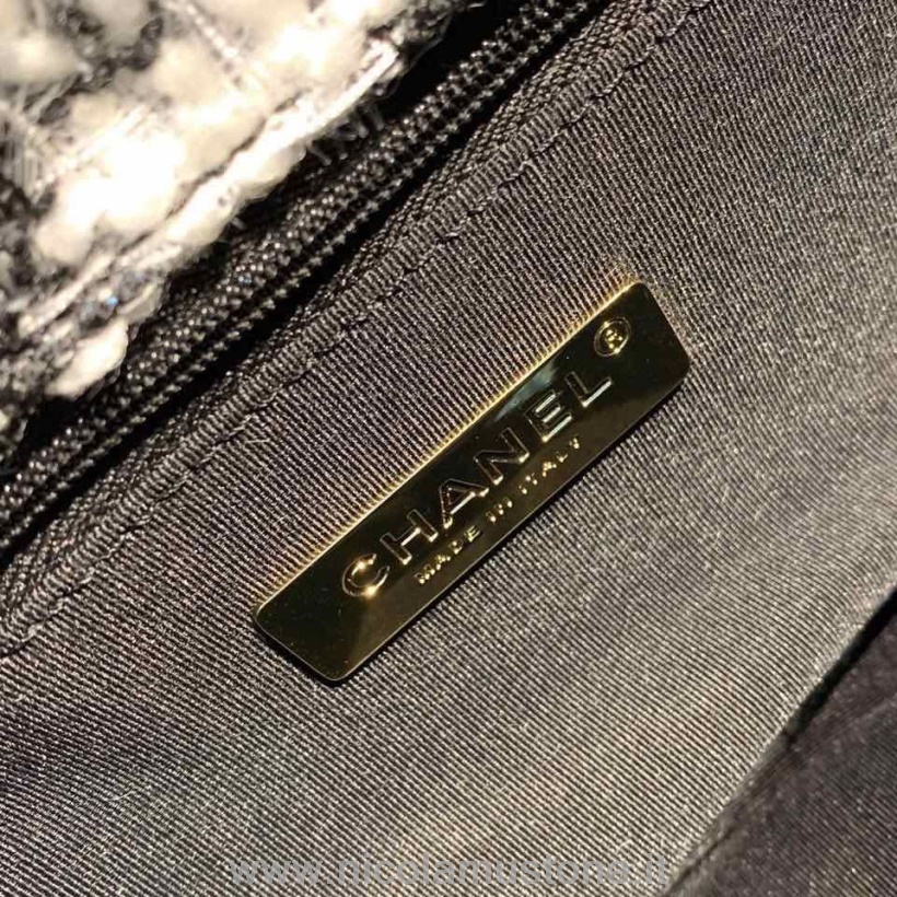 Original Qualität Chanel 19 Überschlagtasche 26cm Tweed/Ziegenleder Herbst/Winter 2019 Akt 1 Kollektion Weiß/schwarz