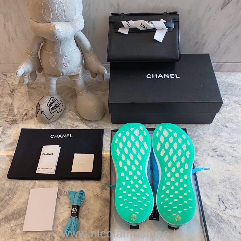 Original Qualität Chanel Sockenstrick Turnschuhe Kalbsleder Frühling/sommer 2020 Akt 1 Kollektion Blau/grün