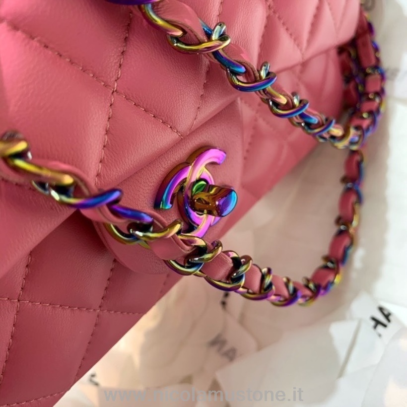 Chanel Classic Flap Bag In Originalqualität 25cm Lammleder Rainbow Hardware Cruise Frühjahr/Sommer 2022 Kollektion Pink