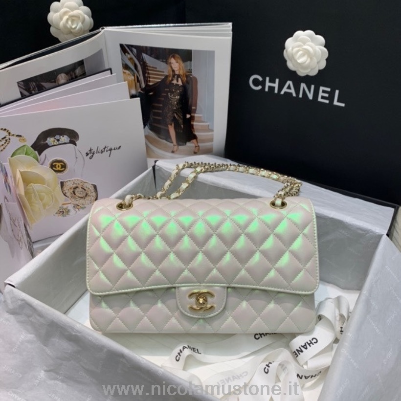 Originale Qualität Chanel Schillernde Klassische Taschentasche 25 Cm Lammleder Leder Gold Hardware Cruise Frühjahr/sommer 2022 Kollektion Perle
