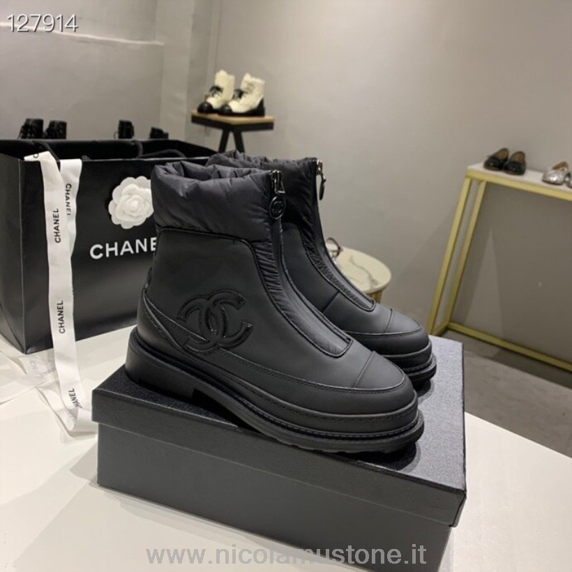 Original Qualität Chanel Daunenstiefeletten Nylon/kalbsleder Kollektion Herbst/winter 2020 Schwarz