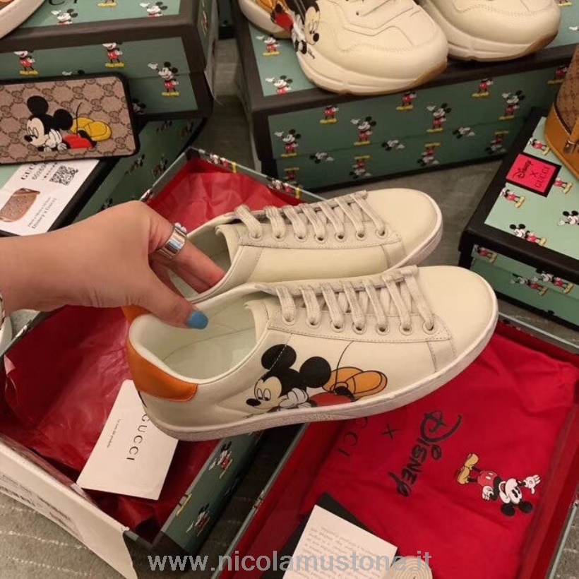 Gucci X Disney Ace Sneaker 603697 Kalbsleder Kollektion Frühjahr/sommer 2020 In Originalqualität Weiß
