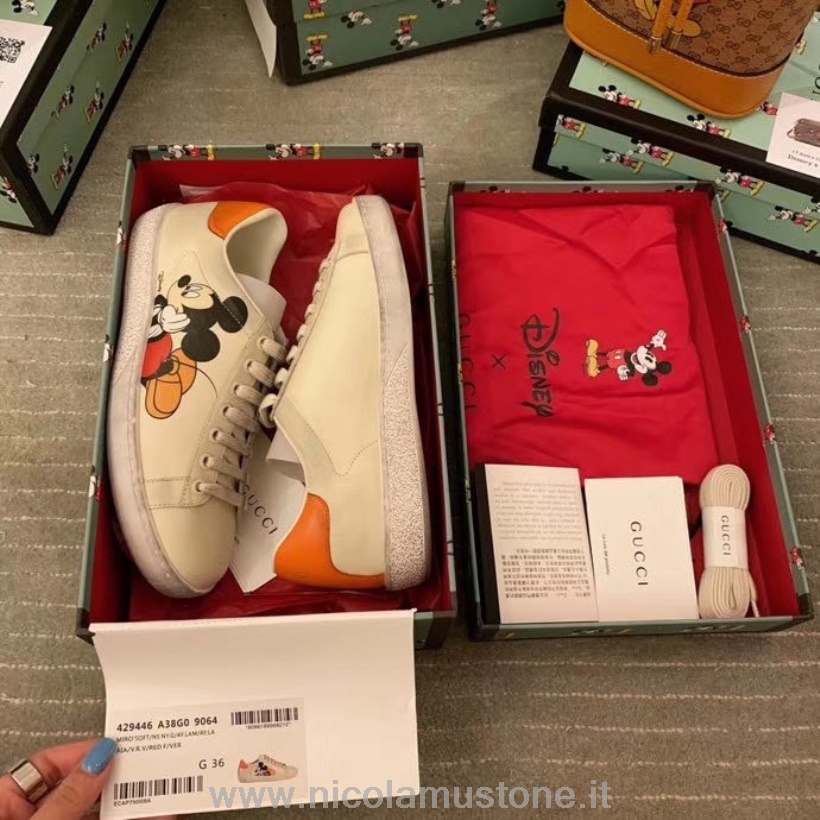 Gucci X Disney Ace Sneaker 603697 Kalbsleder Kollektion Frühjahr/sommer 2020 In Originalqualität Weiß